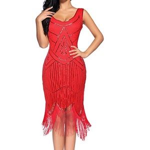 Fringed Sequin Beaded Tassels Hem Flapper Dress